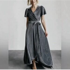 Baltic Born Size-XL Andi Ribbed Velvet Maxi Wrap Dress Gray